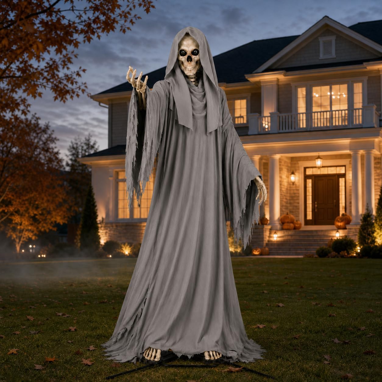 2 Pcs Grim Reaper Robe and Hood Scarf Set for 12 ft Skeleton