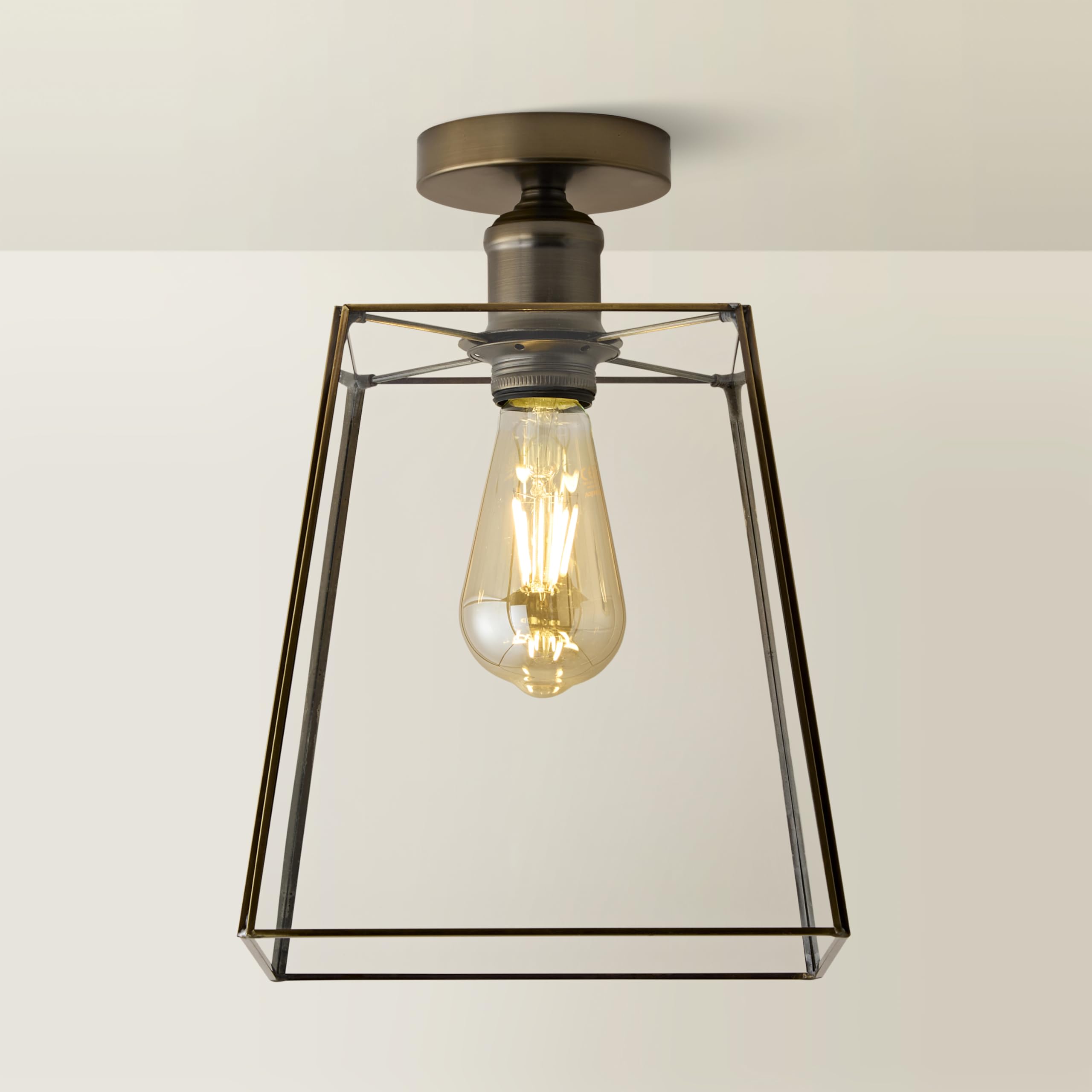 ValueLights | Susie Glass Lantern Lamp Shade Flush Brushed Brass Ceiling Fitting Light | Mains Wired