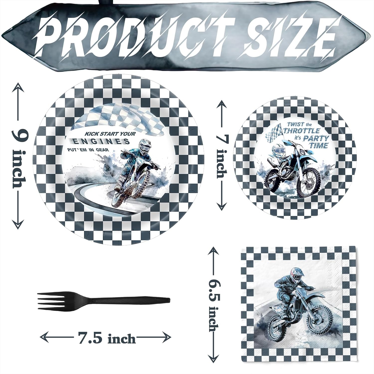 Dirt Bike Party Supplies Serves 20 - Motocross Birthday Party Decorations for Boys, Motorbike Racing Theme Tableware Set with Plates, Napkins and Forks