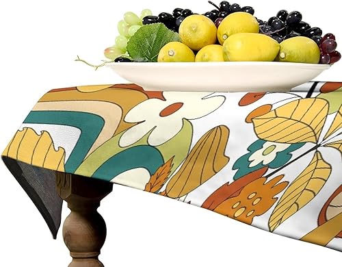 Miniatura 841 de Mantel floral hippie, diseño retro de los años 70, naranja, rosa, azul, floral, bohemio, estampado estético de margaritas, para fiesta, picnic