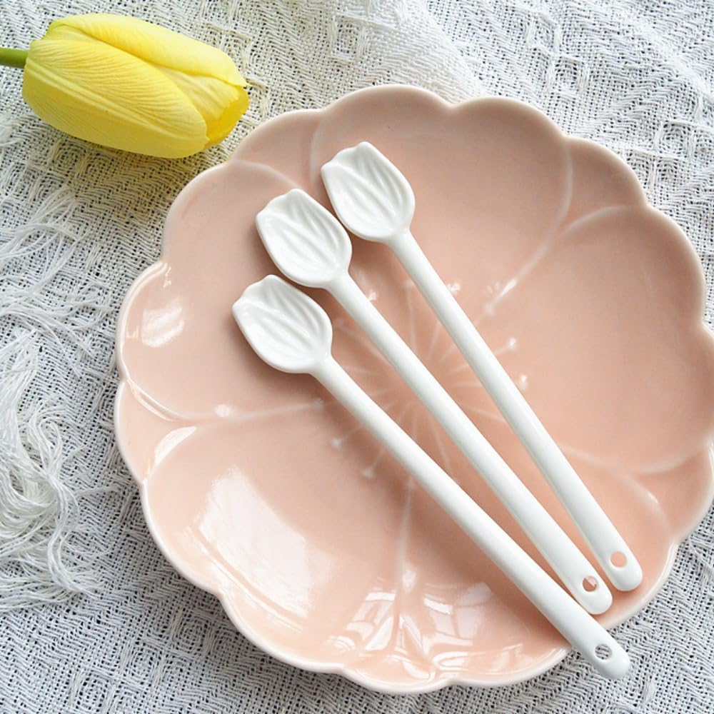 Juego de 6 cucharas de café de cerámica, resistentes al calor, para café, té, postre, utensilios de cocina decorativos