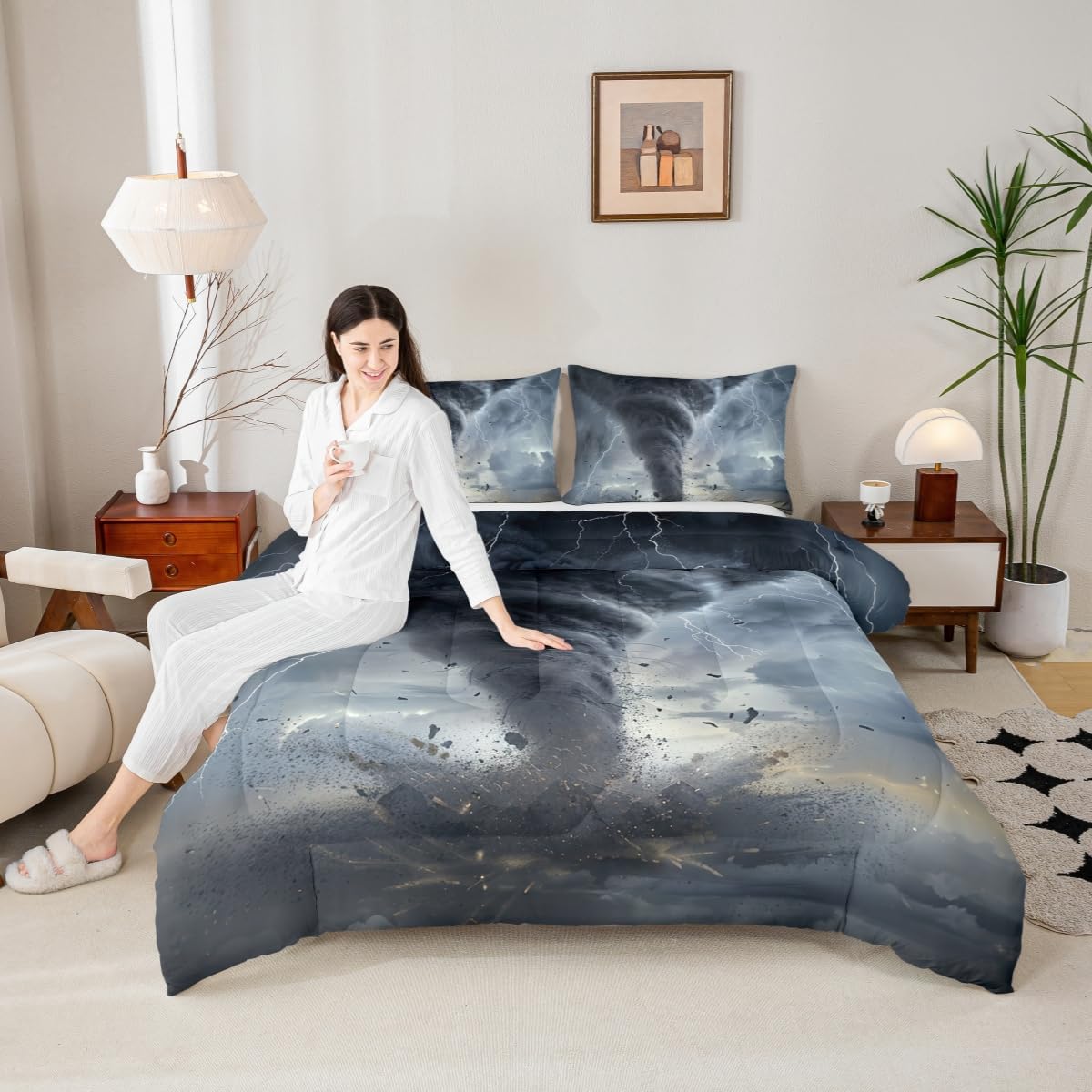 3D Tornado Comforter Set for Teens Lightning Bedding Set Natural Disaster Bedding Home Decor for Kids Comforter Twin Size 2 Pcs Tornado Pattern Quilted Duvet Set 1 Comforter with 1 Pillowcase - Image 6