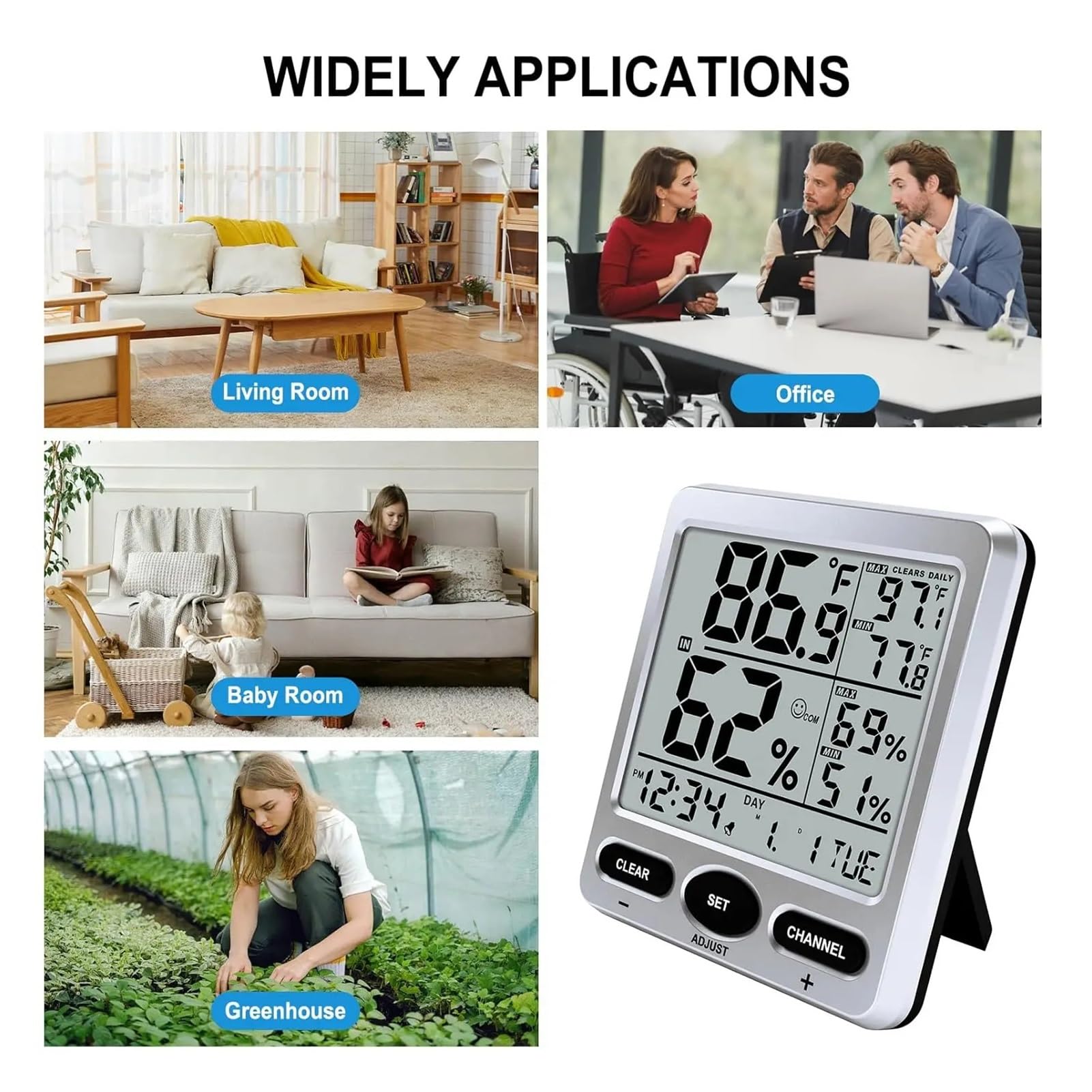 Digitales Thermometer-Hygrometer, Innenmonitor mit Alarm(WHITE)