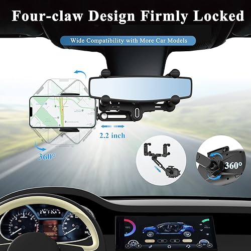 Miniatura 2 de Soporte de teléfono de coche para espejo retrovisor, giratorio 360 y retráctil, se adapta a teléfonos inteligentes de 4.0 a 7.0 pulgadas, espejo