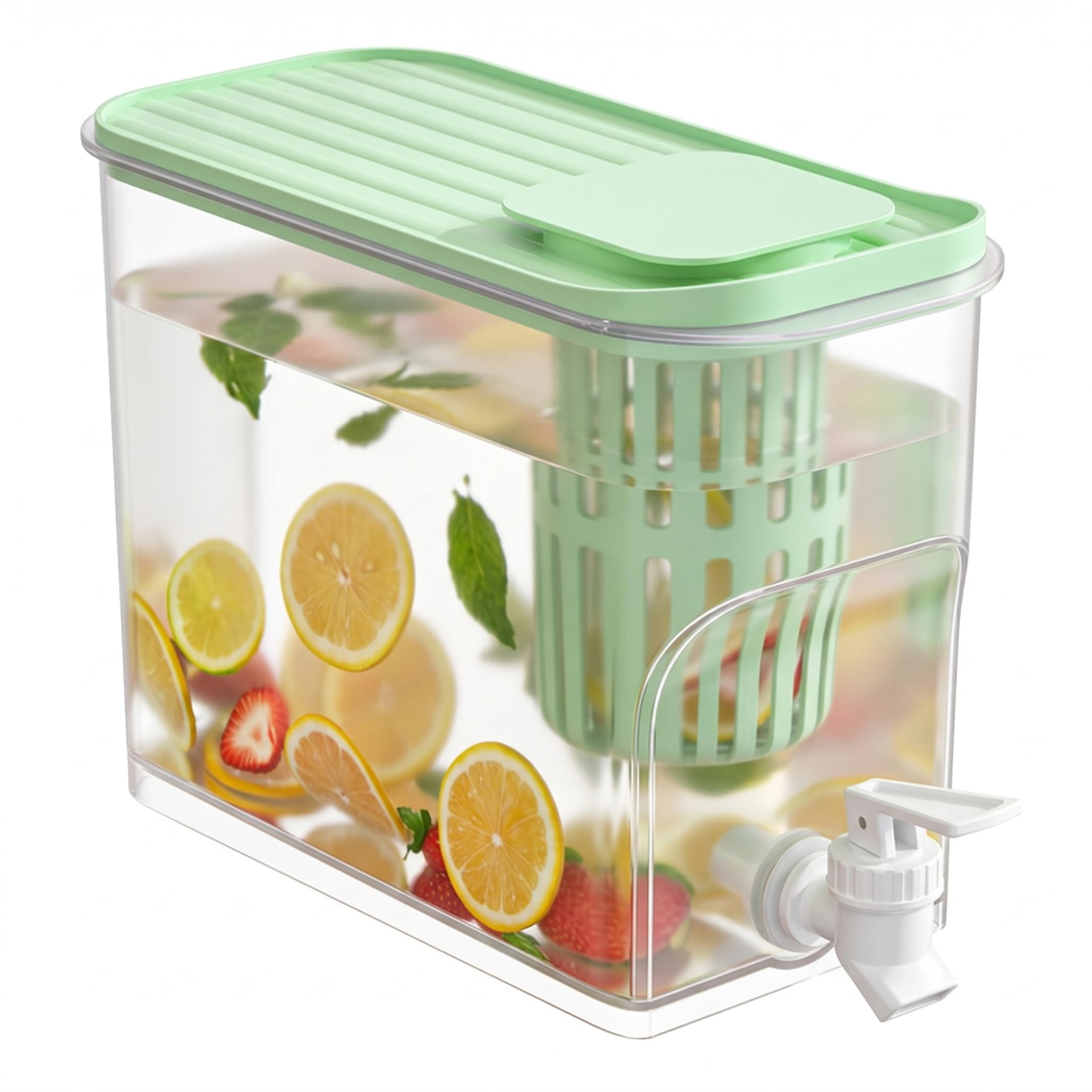 Lemonade Dispenser Fridge Drink Dispenser, 4L Transparent Plastic Drink with Spigot, Hot＆Cold Resistant Water Container For Fridge Green