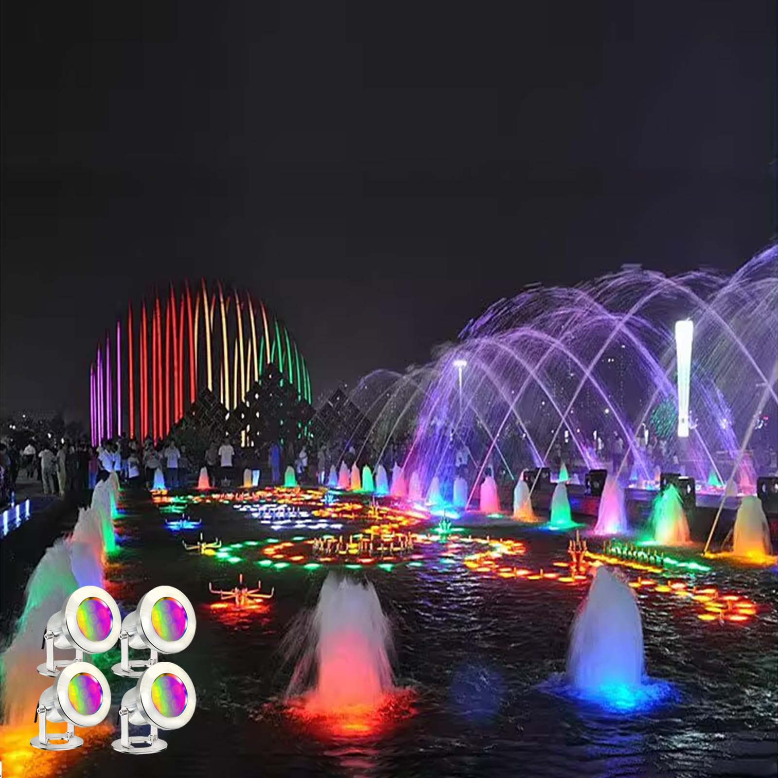LED Teichleuchten mit Fernbedienung, 6W SS316 Edelstahl RGB Unterwasser Brunnen Licht IP68 Wasserdicht Outdoor Unterwasser Lichter für Teich Wasserfall (4)