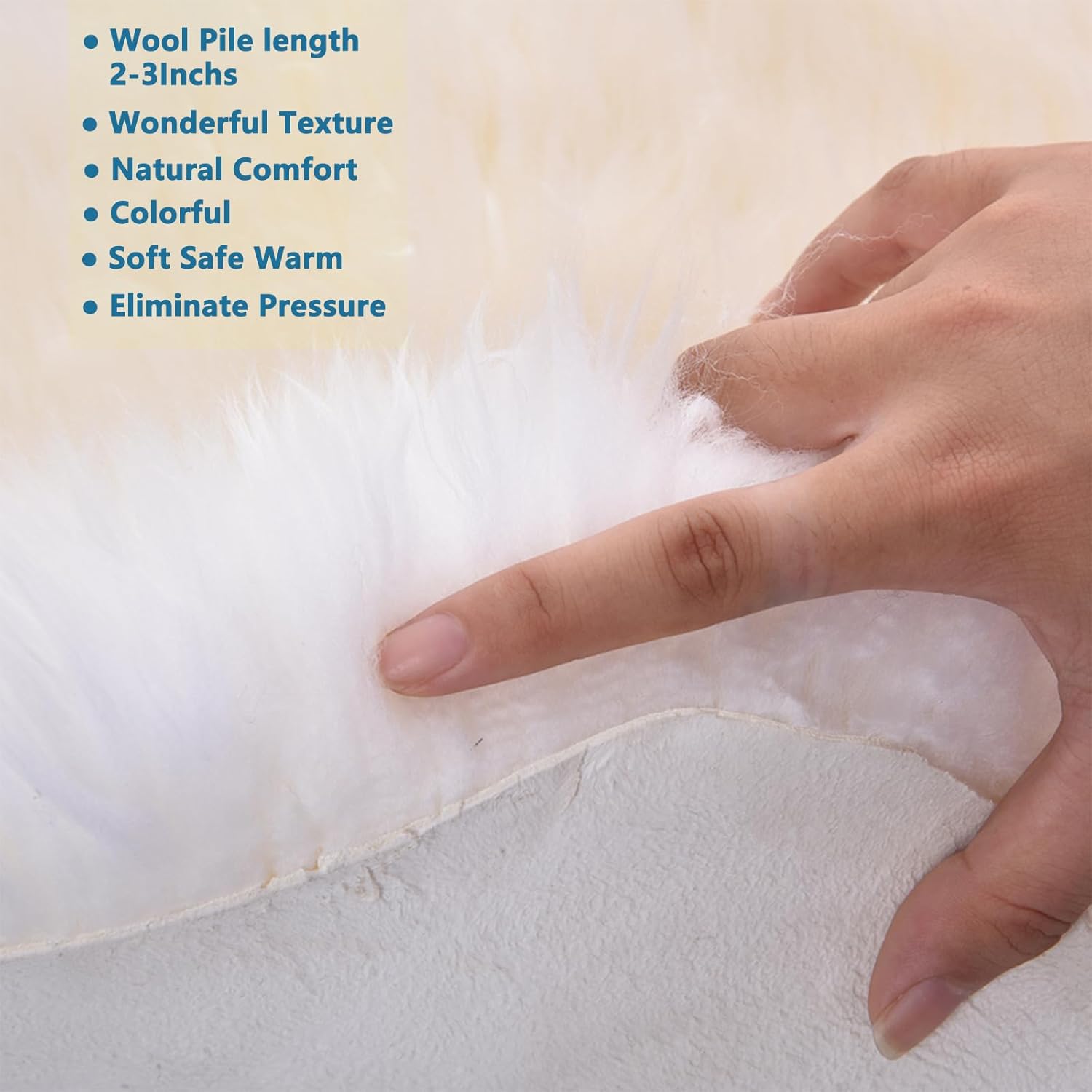 Premium Genuine Sheepskin Rug, Genuine Sheepskin Natural Fluffy Fuzzy Lambskin Fur Area Rug for Kids Bedroom Sofa Chair Seat Cover Pets Dogs Mat Single Pelt/2'x 3' White/Ivory