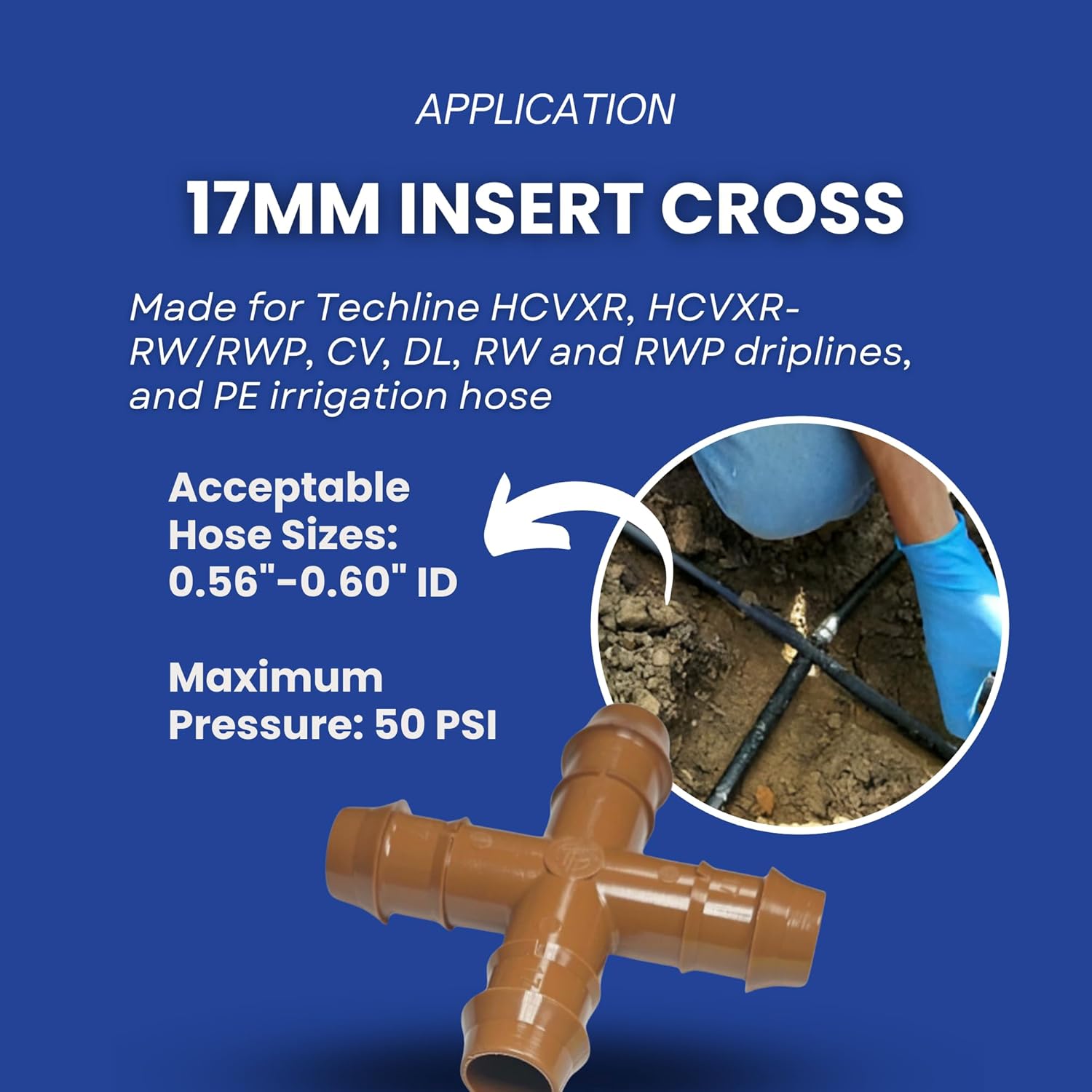 Netafim 17mm Techline Insert Cross - Drip Irrigation Barbed Cross Connector (25 PCS) | Compatible with 1/2" Drip Line Tubing | Easy Install | Precision Garden Watering (32500-006340)