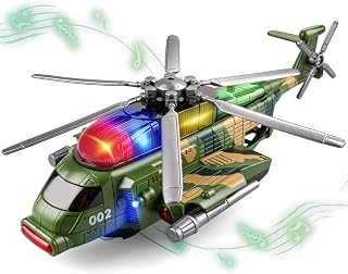 Helicopter Military Toy - Airplane with Lights and Music, Bump and Go Airplane Toys for Toddlers Boys Girls 3 4 5 6 7 8 Years Old, Easter Birthday Gift Toy for Kids