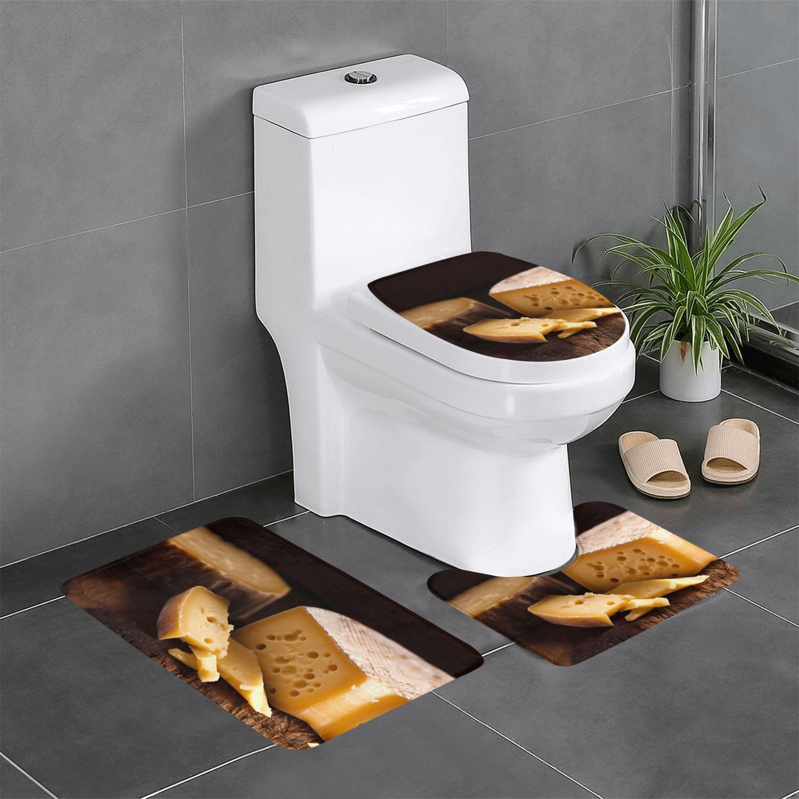 Lot de 3 tapis de bain antidérapants Cheese Picture pour une salle d'eau sécurisée