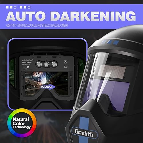 Miniatura 3 de Casco de soldadura de color verdadero 1111 con vista lateral, capucha de soldadura de oscurecimiento automático con energía solar, máscara de