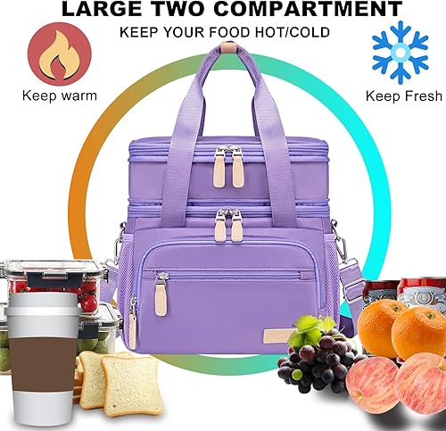 Miniatura 8 de Weitars Insulated Lunch Box for Women Men-Dual Compartment Waterproof Reusable Large Lunch Bag Wide-Open Tote Cooler Bag for Working Picnic Hiking