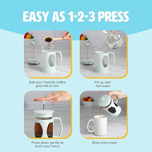 Miniatura 3 de Tasty Juego de regalo de café francés a presión y espumador, incluye una prensa de café de 4.5 tazas y espumador de leche manual a pilas, perfecto