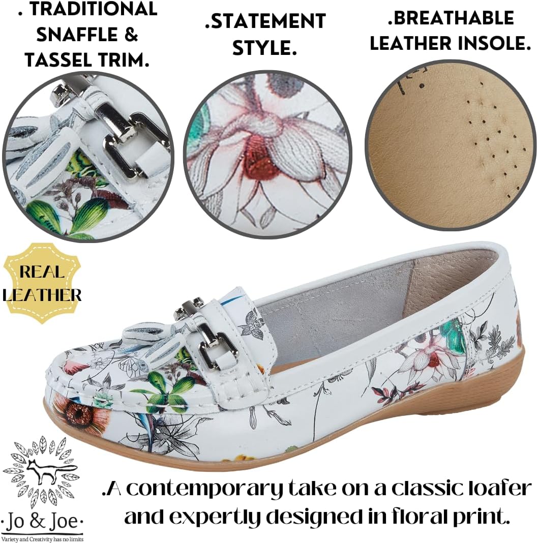 Jo & Joe Ladies Leather Floral Print Tassel Flat Moccasin Loafers 4 71THTudhgeL. AC SL1080