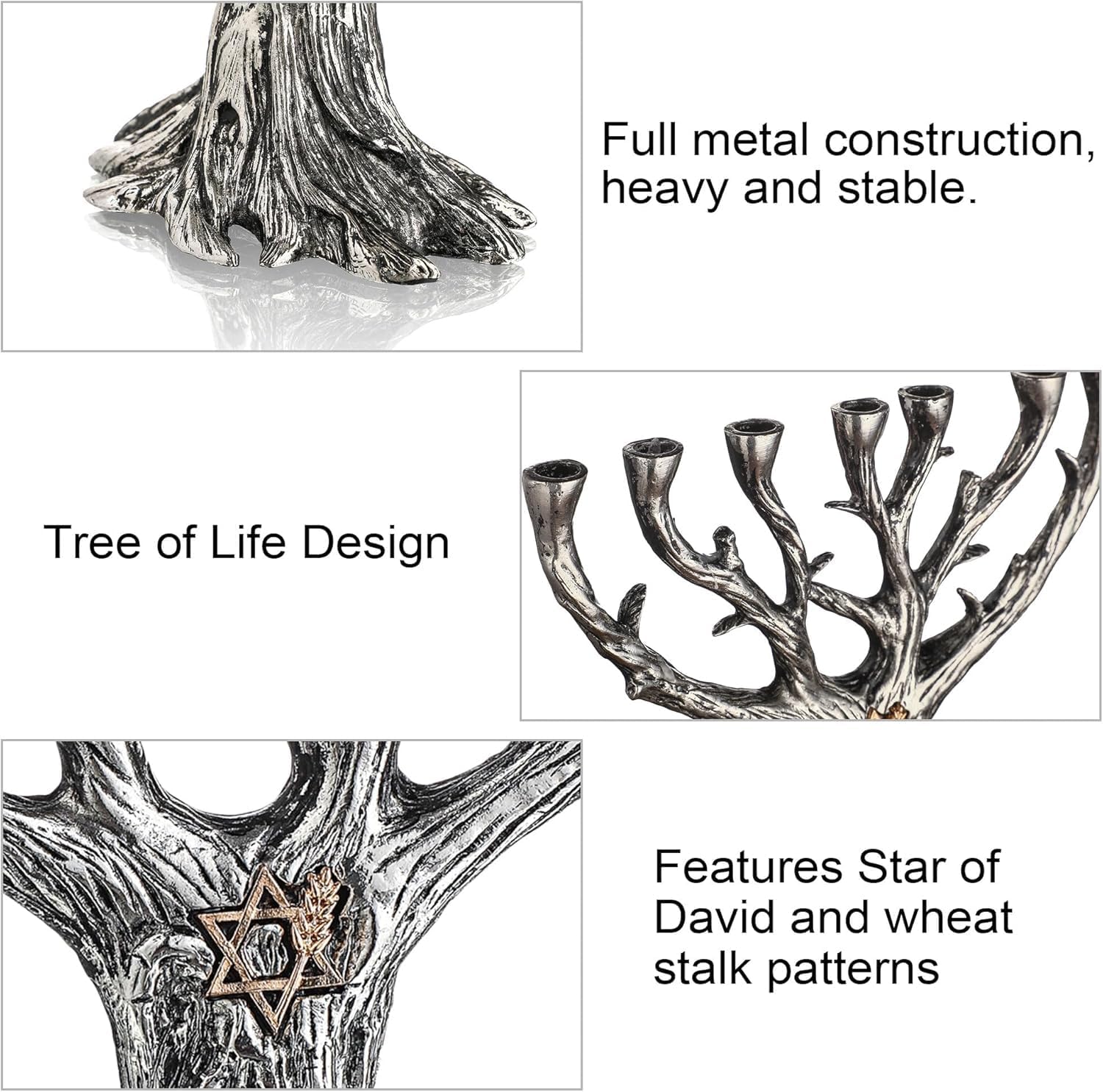 7 Branch Menorah – Tree of Life Design with Star of David, Ideal for Shabbat & Religious Rituals