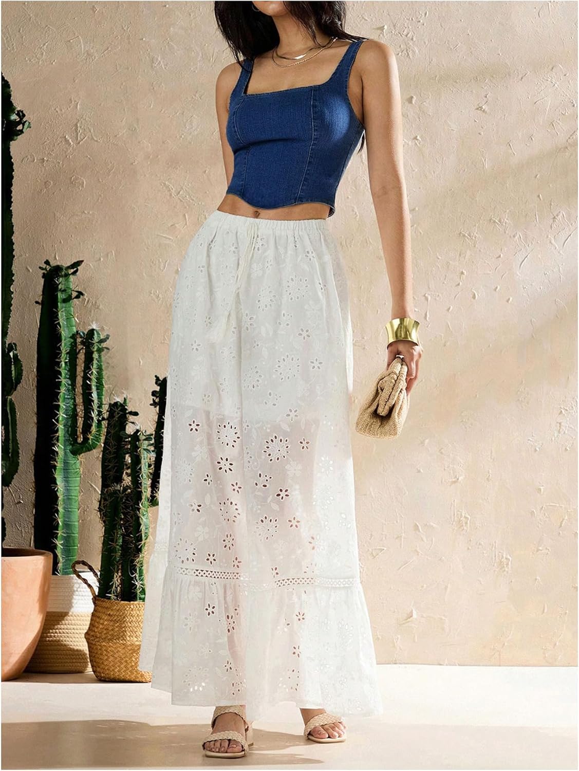 WDIRARA Women's Square Neck Sleeveless Corset Denim Top Zip Back Asymmetrical Hem Tank Top - Image 6