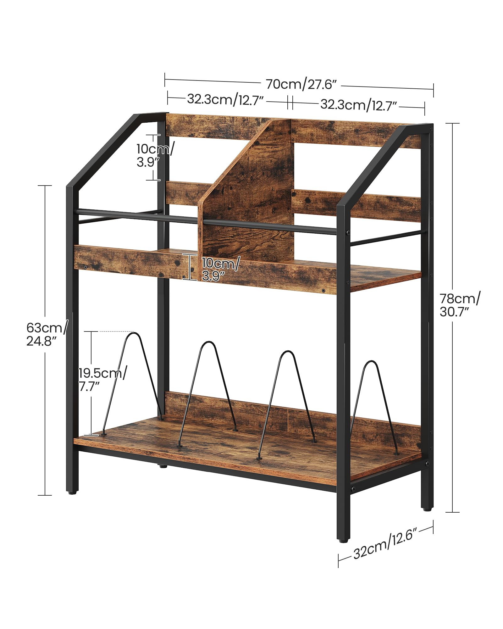 CHOEZON Estantería para Discos de Vinilo, Estantería de 2 Niveles para Discos, Mueble para Vinilos con Separadores, Gran Tamaño, para Vinilos, CDs, Libros, Marrón Vintage y Negro DTCW07BF
