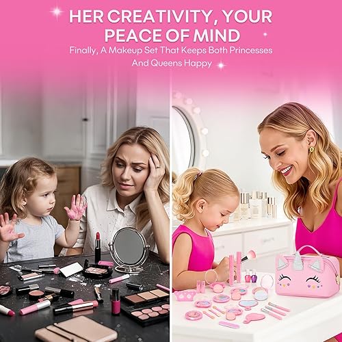 Miniatura 5 de Kit de maquillaje lavable para niñas con bolsa de cosméticos, 29 piezas, juego de maquillaje real no tóxico para niños pequeños, juguetes de