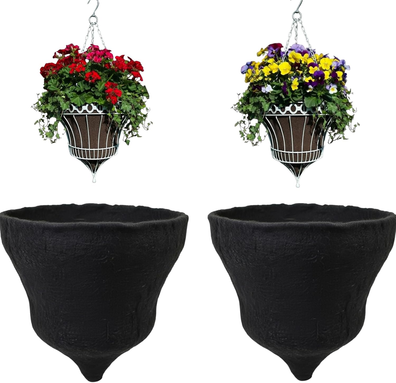 14" Fabric Coco Liner Replacement for Queen Elizabeth Parasol Wire Baskets, Reusable Hanging Basket Liner – Bird Proof Moisture Retaining Planter Insert, USA Made (2-Pack)