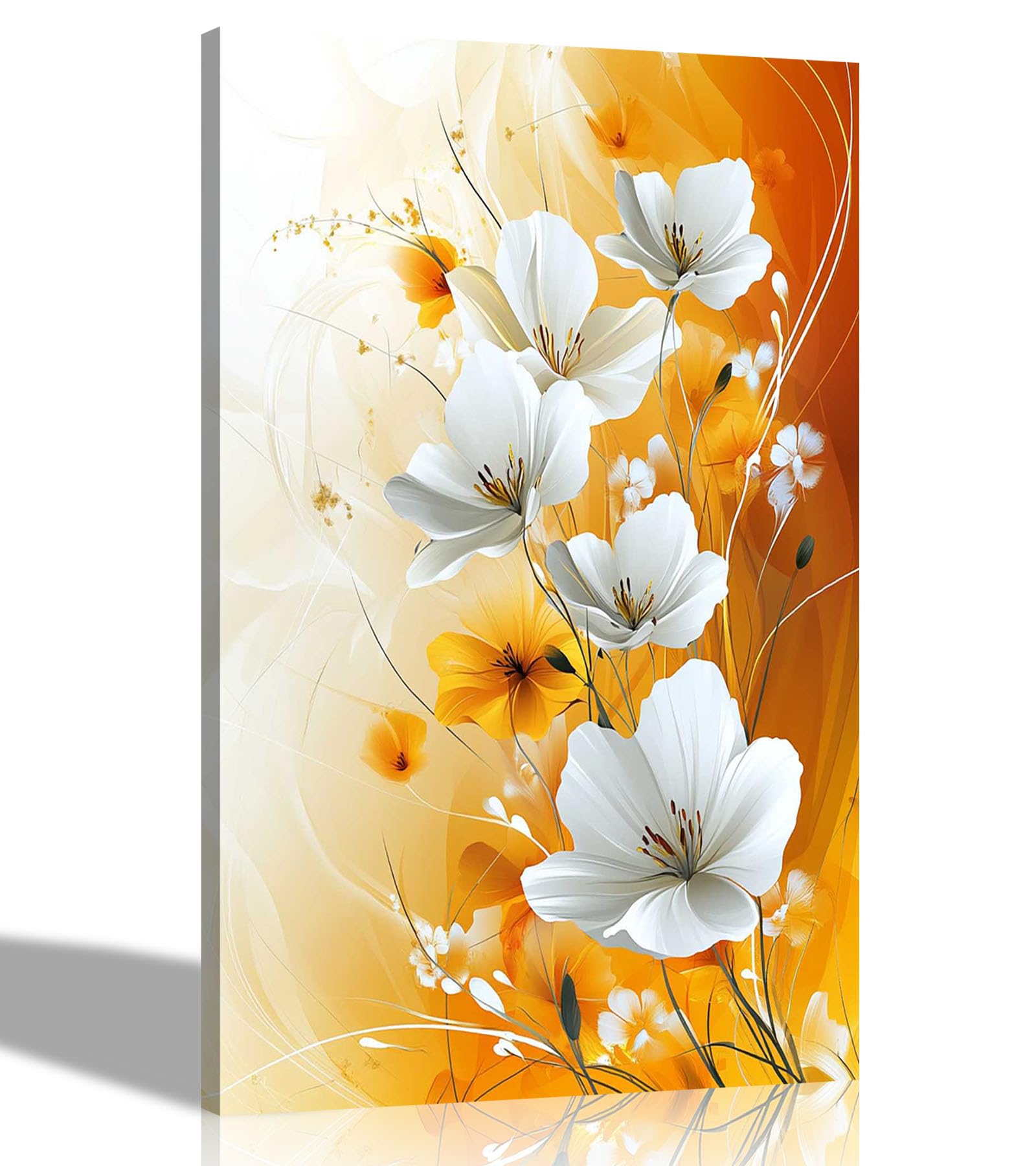 Artley Prints Abstract Flower Orange White - Orange And White Abstract Flowers Canvas Prints Modern Home Conservatory Wall Art Ready To Hang Pictures 76 X 50Cm (30 X 20 Inches)