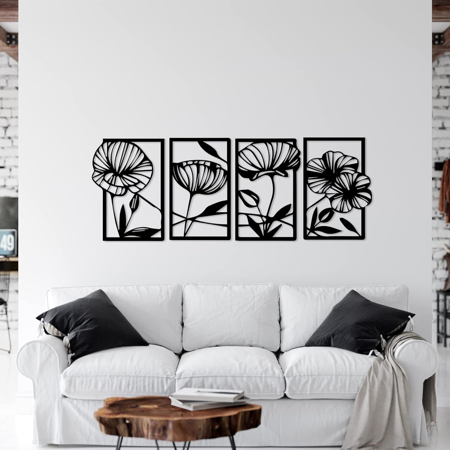 Déco Murale Métal Minimaliste - 4 Tableaux Noir Pour Salon Cuisine - Style Moderne