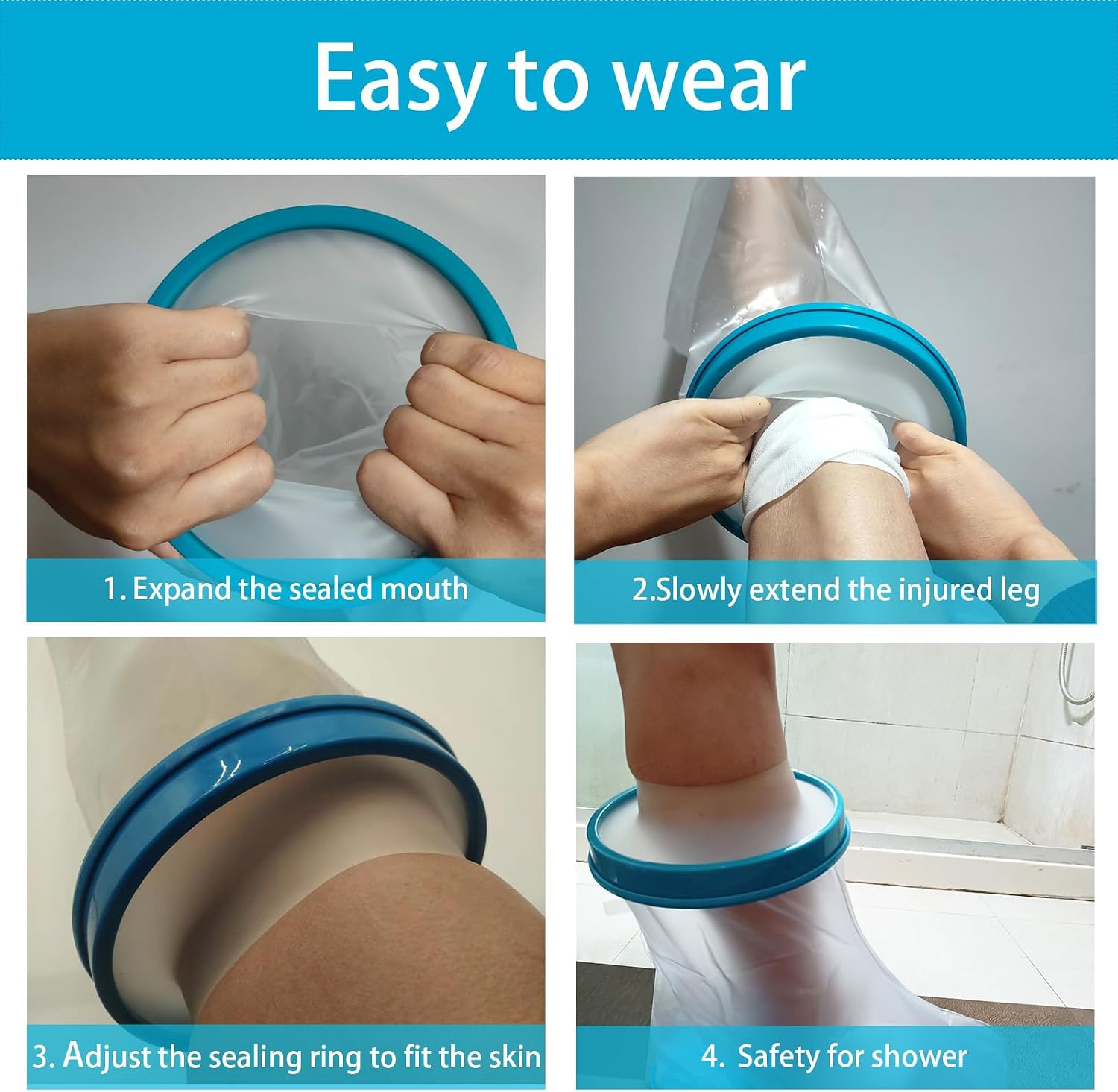 Tideshake Waterproof Foot Cast Cover for Showering, Reusable Adult Foot Cast Protector, Cast Covers for Ankle Shower after Surgery, Watertight Cast Bag for Burns