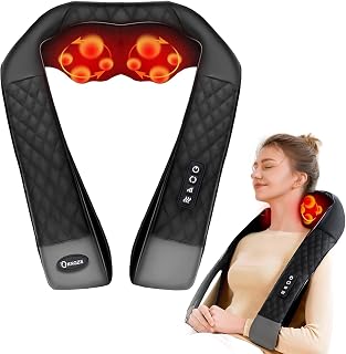 Neck Massager with Heat, Neck Massager for Pain Relief Deep Tissue, 4D Deep Tissue Kneading Massage for Back Leg, Full Body Muscle Pain Relief, Ergonomic Design, Ideal Gift for Women Men, Not Cordless