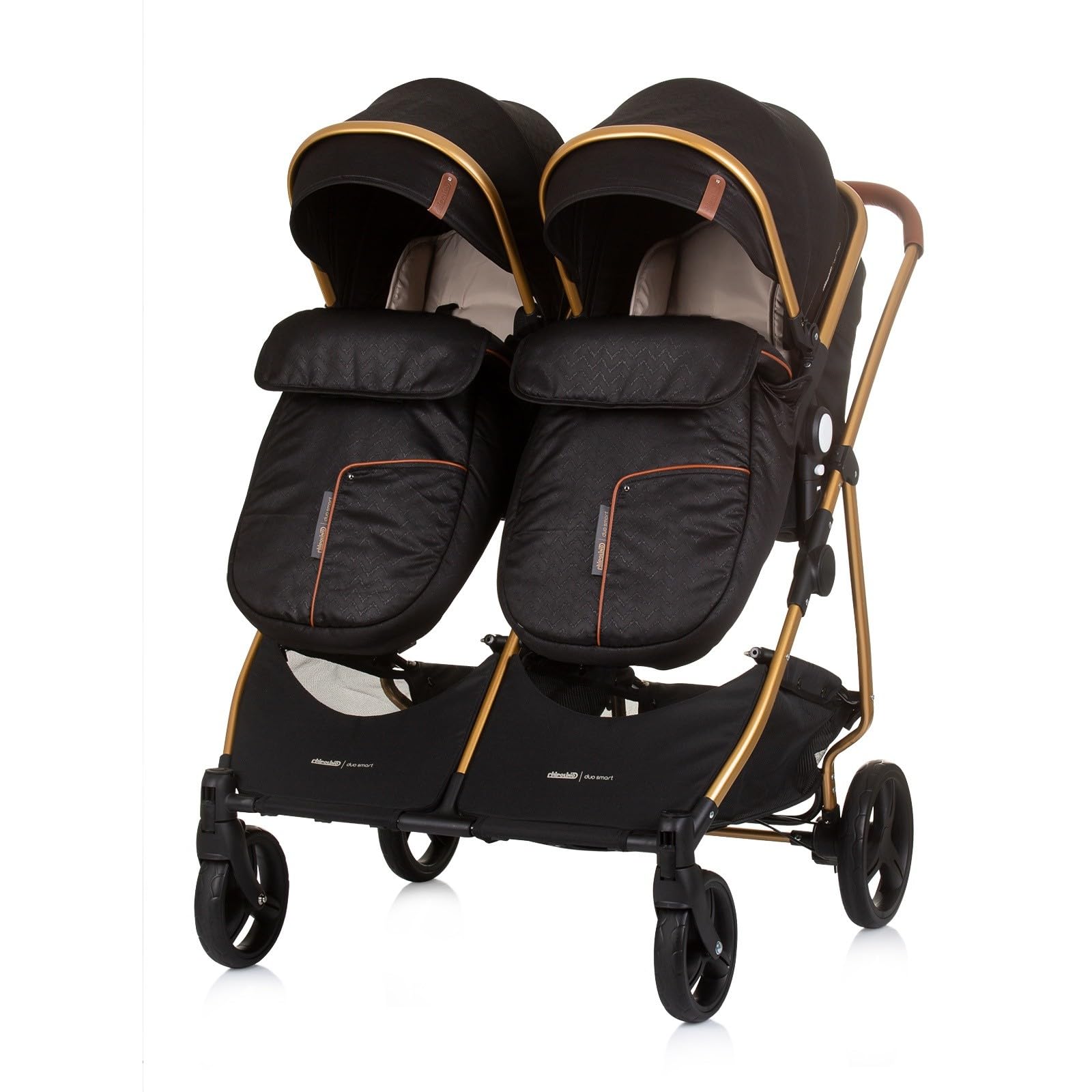 DUO SMART - Passeggino gemelli o bambini stretti, larghezza 79 cm, nero + 2 accoglienti neri