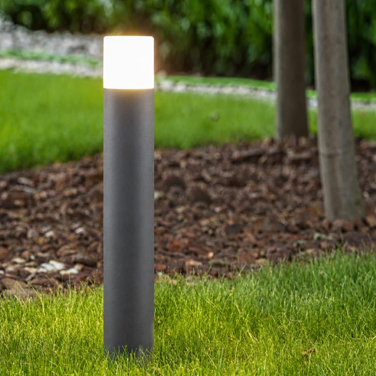 CGC Lighting Dark Grey Outdoor Bollard Post Light Garden Modern Cylinder Anthracite Contemporary Patio Terrace Garden Path Drive Door Gate Driveway (Large)