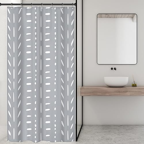 Miniatura 4 de Riyidecor Stall - Cortina de ducha pequeña, estilo bohemio, gris, tamaño medio, diseño de espiga de cheurón, geométrico, 36 pulgadas de ancho x 72