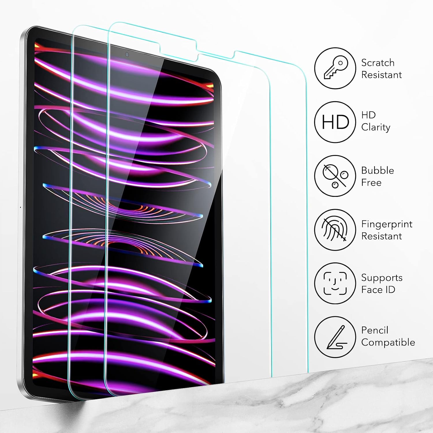 ESR Screen Protector Compatible with iPad Pro 12.9 Inch (2022/2021/2020/2018), Tempered-Glass Film with Alignment Frame, Scratch Resistant, HD Clarity, 2 Pack