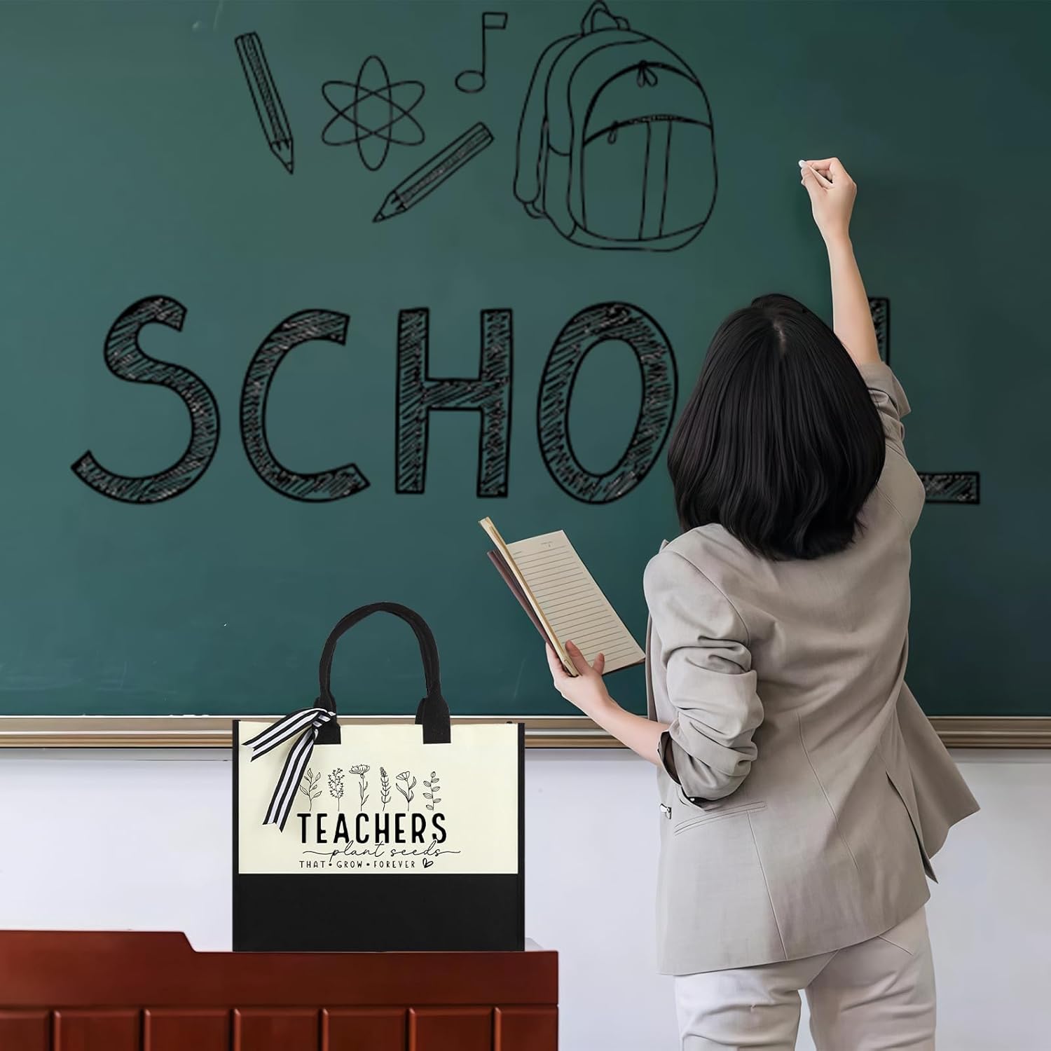 Personalized Canvas Initial Tote Bags,Embroidery Monogram with Leather Handle,Present Suitable for Mom,Wedding,Beach - Image 3