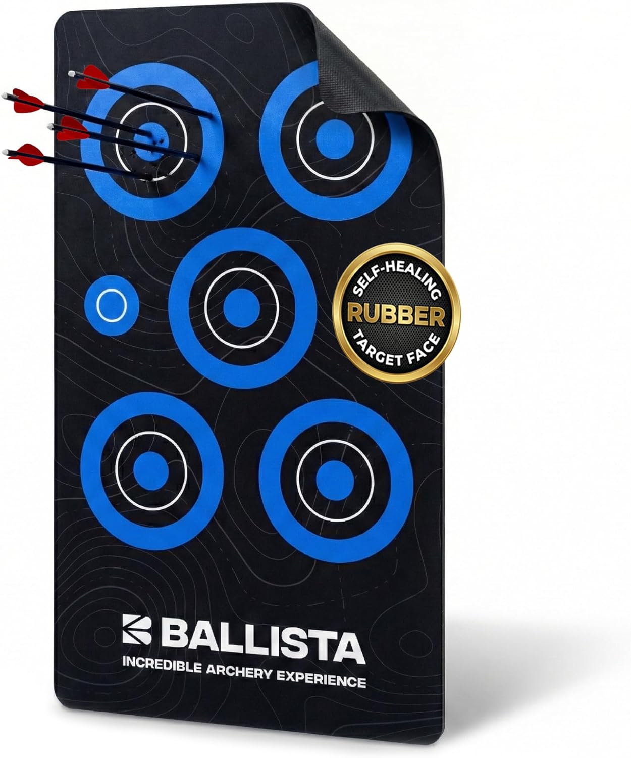 BALLISTA Reusable Self-Healing Rubber Archery Target – 13.8" x 23.6" Roll-Up Practice Target Sheet with Bright Bullseyes, Water-Resistant, Portable for Bow and Crossbow Shooting