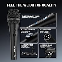 Vista 5 de Phenyx Pro Micrófono vocal, micrófono dinámico supercardioide con cable XLR de 16.4 pies, clip para micrófono, bolsa de almacenamiento, micrófono