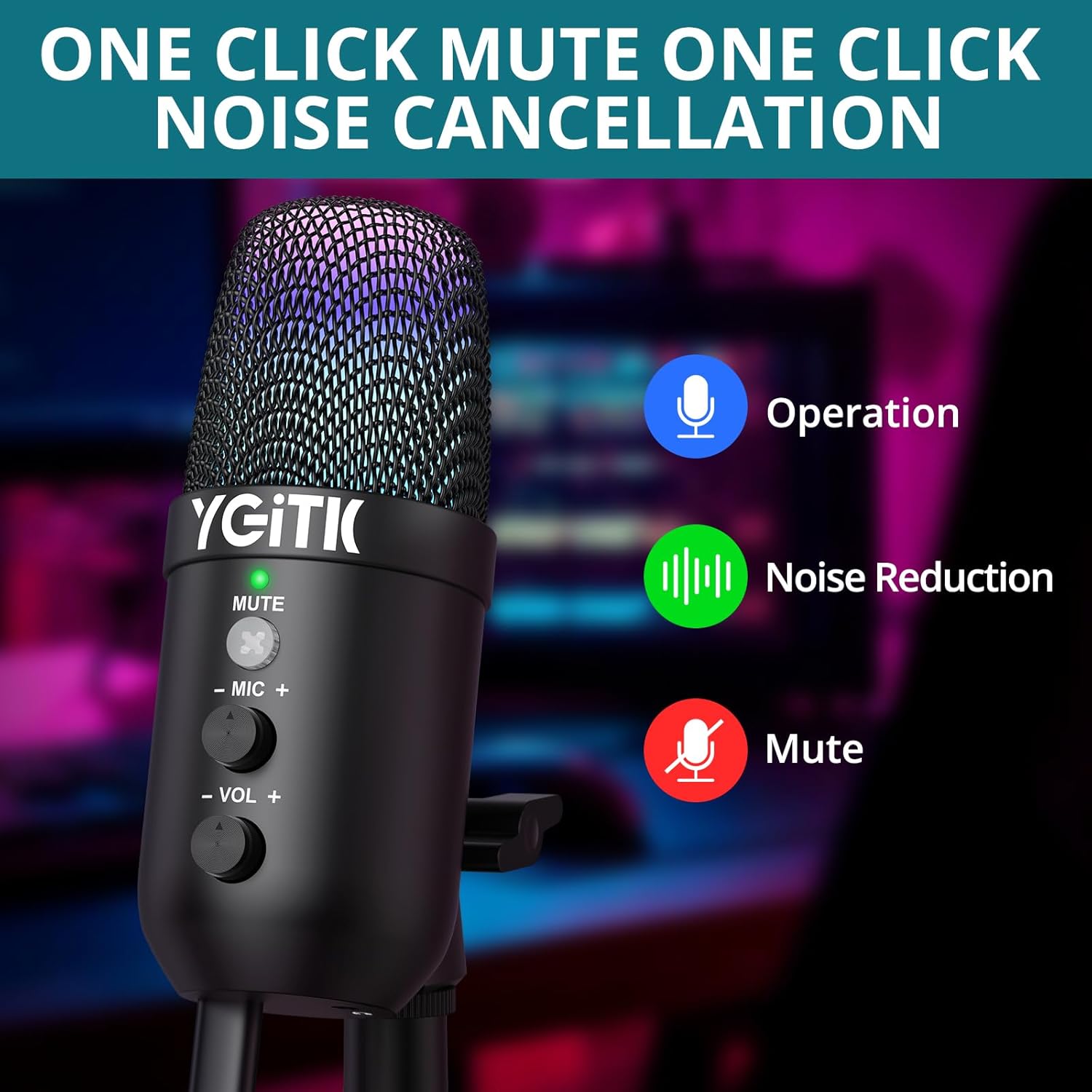USB Gaming Microphone with RGB Lights Stand for PC, PS4, PS5 — Condenser Microphone Mute Headphones Jack, Noise Cancellation, Gain Control USB/XLR | Gaming, Podcasting, Streaming