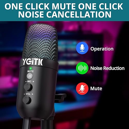 Miniatura 3 de Micrófono de condensador USB con soporte de luces RGB para PC, PS4, PS5  Micrófono dinámico para juegos, cancelación de ruido, control de ganancia