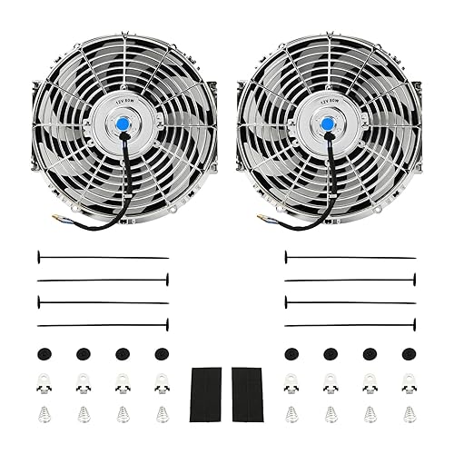 Vista 60 de Juego de 2 radiadores eléctricos de 12 V 80 W, ventilador delgado universal de 7 pulgadas, color negro, 12 V, 80 W