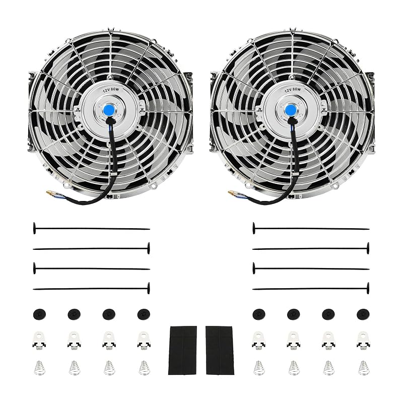 Kit com 2 Ventoinhas Elétricas Slim para Radiador FGJQEFG 12 V 80 W, 10 Pás, Reversíveis – Cromadas