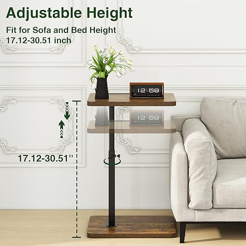 Miniatura 4 de IBUYKE Mesa auxiliar en forma de C, mesa auxiliar ajustable de altura giratoria de 360 para espacios pequeños, con ranura para teléfono y tableta,