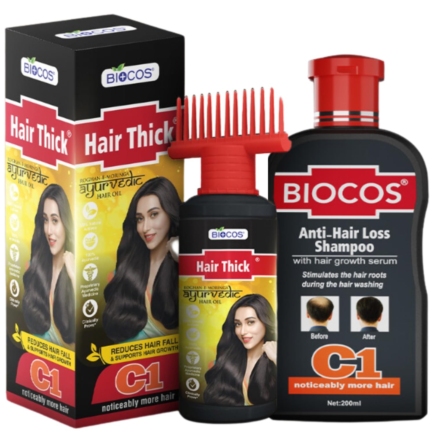 Ayurvedic Hair Oil & Shampoo With Deep Root Comb - Reduces Hair Fall Anti-Hair Loss Shampoo Herbal Oil - Strong Hair Significantly Reduces Hair Loss and Stimulates Growth