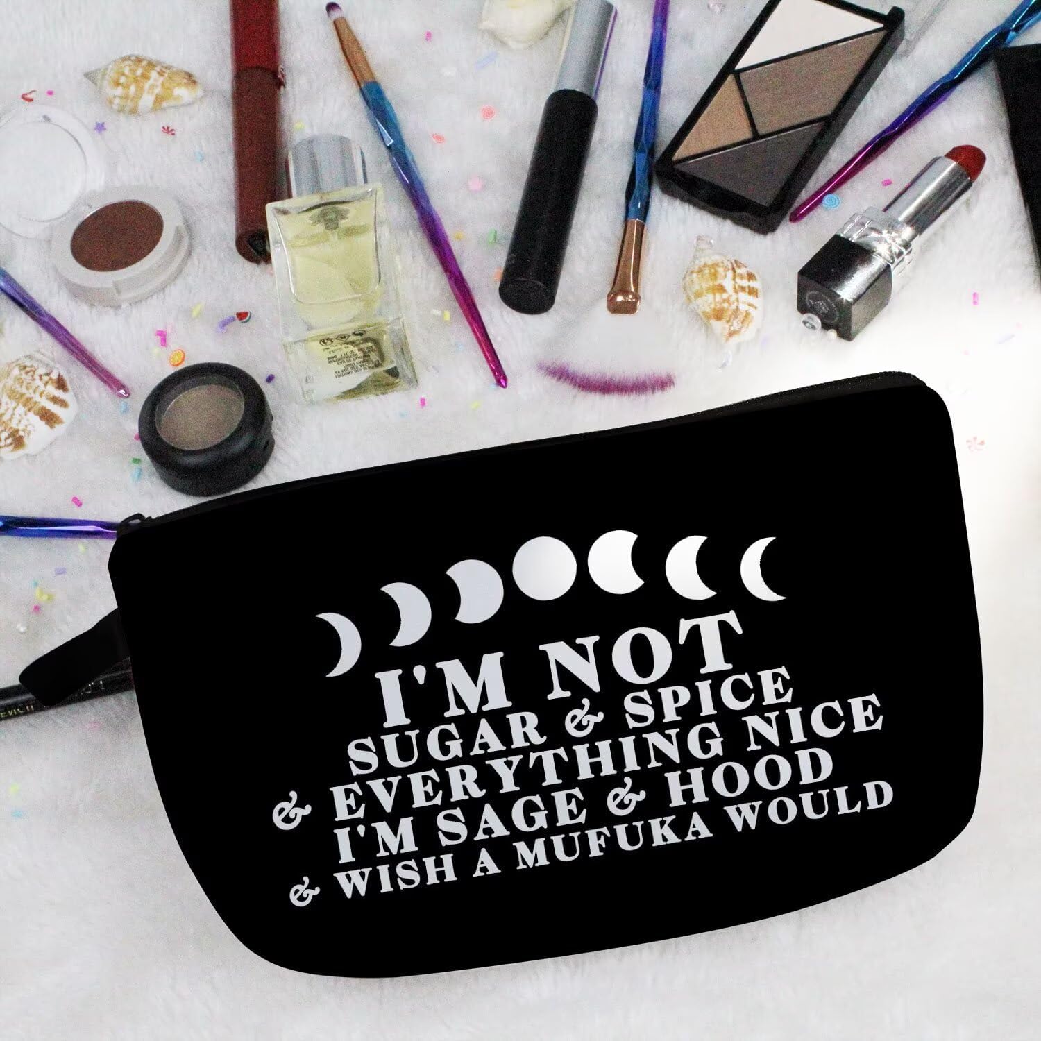 Moon Phase Witch Gifts Stuff Makeup Bag Small Organizer Zipper Pouch Funny Witchcraft Purse Meditation Halloween Birthday Gifts for Women I'm Not Sugar Spice - Image 5