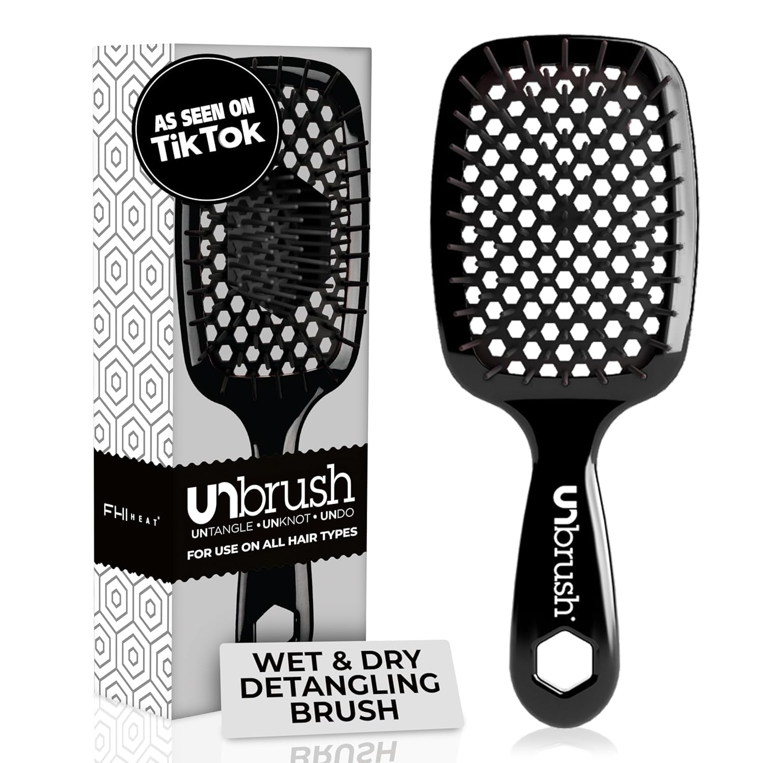 FHI HEAT Unbrush Wet & Dry Vented Detangling Hair Brush, Black