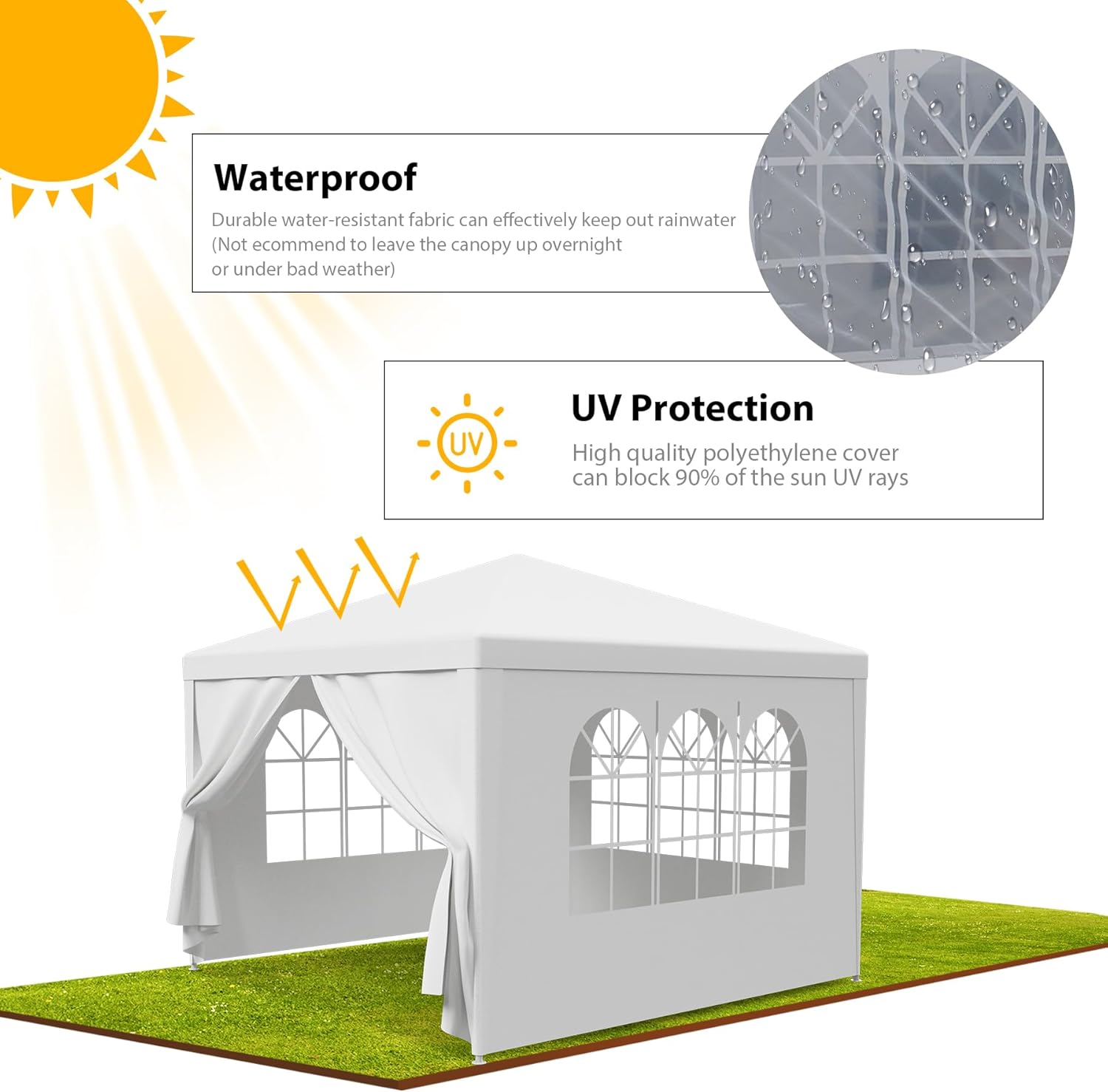LEMY Party Tent,10'x10' Outdoor Gazebo Canopy Tent with Removable Sidewalls Windows,White Waterproof Heavy Duty Tent for Party,Wedding,Events,Beach,BBQ