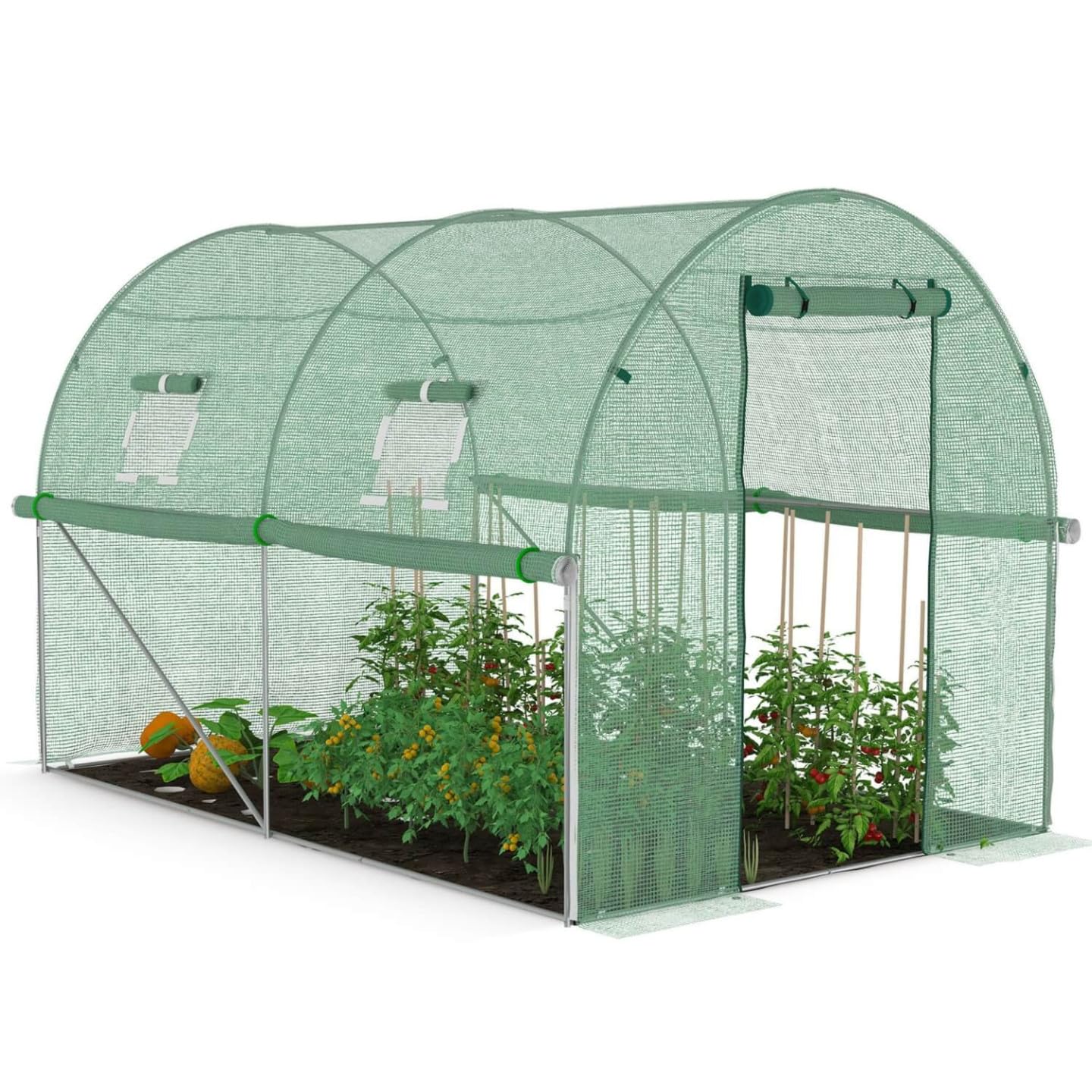 IDMarket - Serra da giardino a tunnel da 6 m², 3 x 2 x 2 m, in acciaio zincato + telo anti-UV con porta e finestre ROMA verde, per tutte le