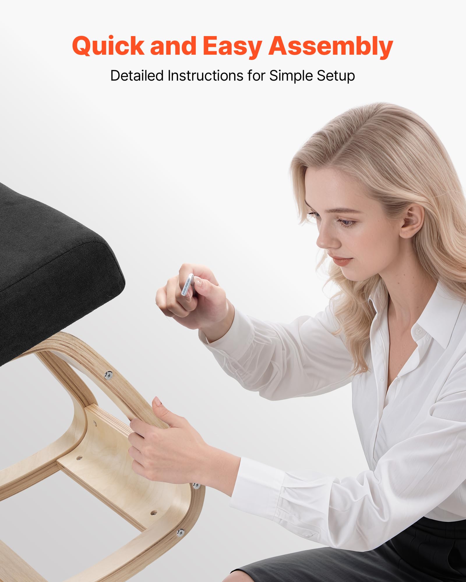 VEVOR Chaise à Genoux Ergonomique, Siège Assis Genoux avec Coussins en Mousse Épaisse, pour Maison, Bureau, Méditation et Yoga, Cadre en Bois Massif, Soulage Les Tensions du Cou et du Dos, Noire