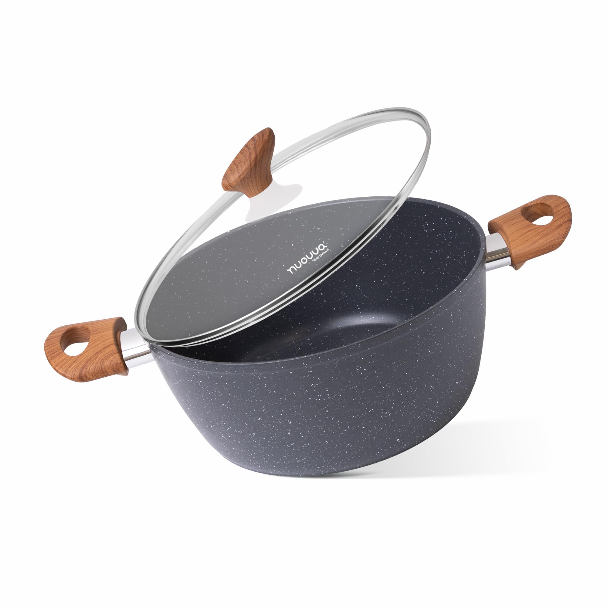 Marmite anti-adhésive avec couvercle en verre – Marmite à induction – Casserole profonde de cuisine – 24 cm, marbre – par Nuovva
