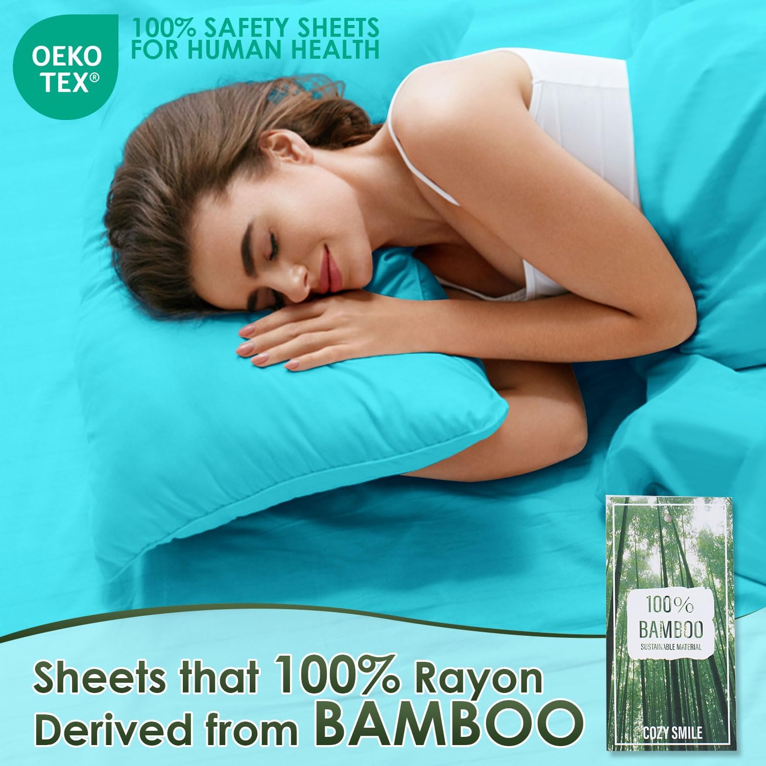 Luxury Sheets 100% Viscose Derived from Bamboo, 4pcs Cooling Sheet Set for Hot Sleeper, King Size Bedding, 16" Deep Pocket, Teal - Image 2