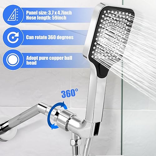 Miniatura 5 de Cabezales de ducha cuadrados de alta presión, cabezales de ducha de área grande con combo de rociador de mano, cabezal de ducha para caravana con