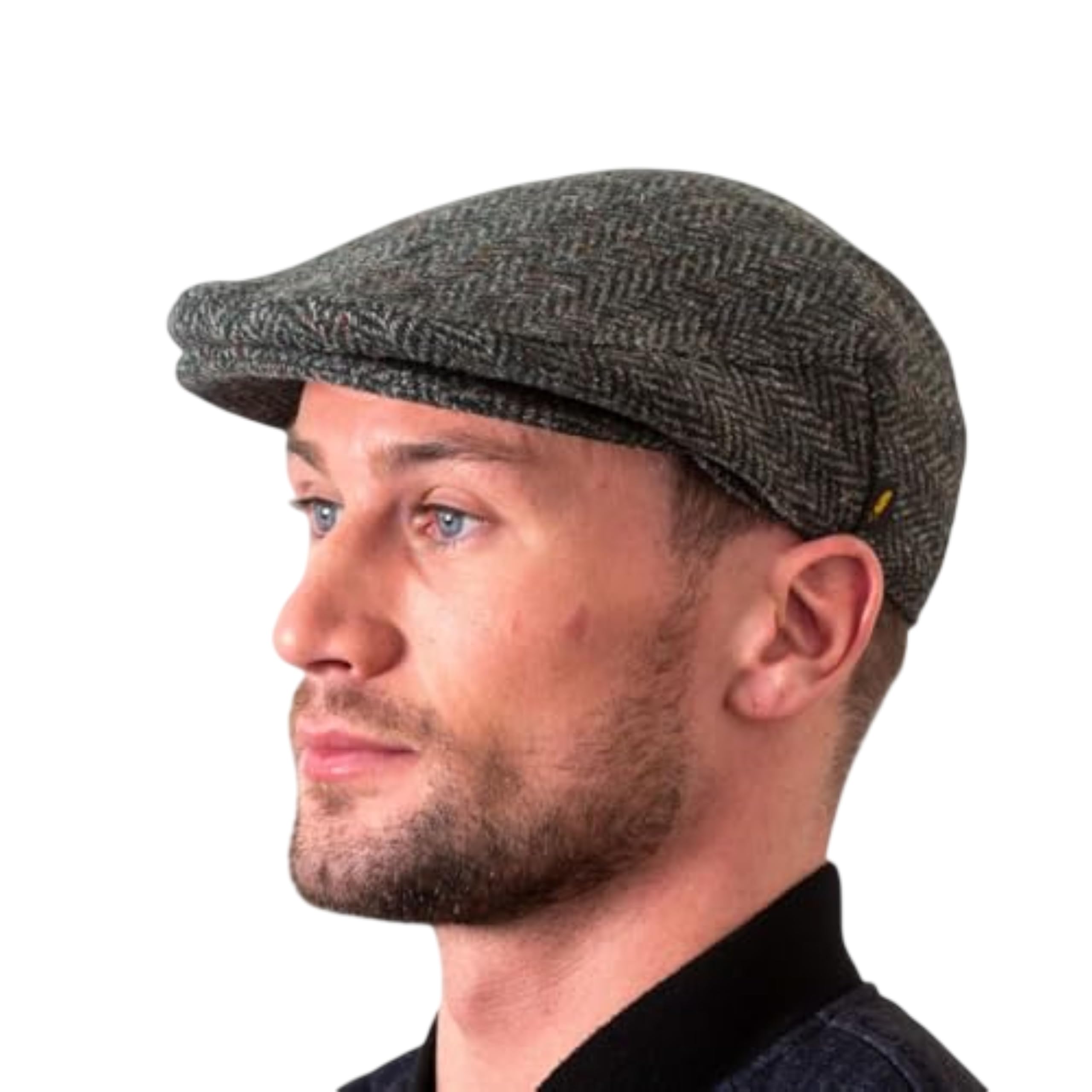 Hatman Of Ireland Men's Green Herringbone Pattern Authentic Tweed Flat Cap For 100% Donegal Tweed Herringbone Pattern Handmade Made In Ireland, M