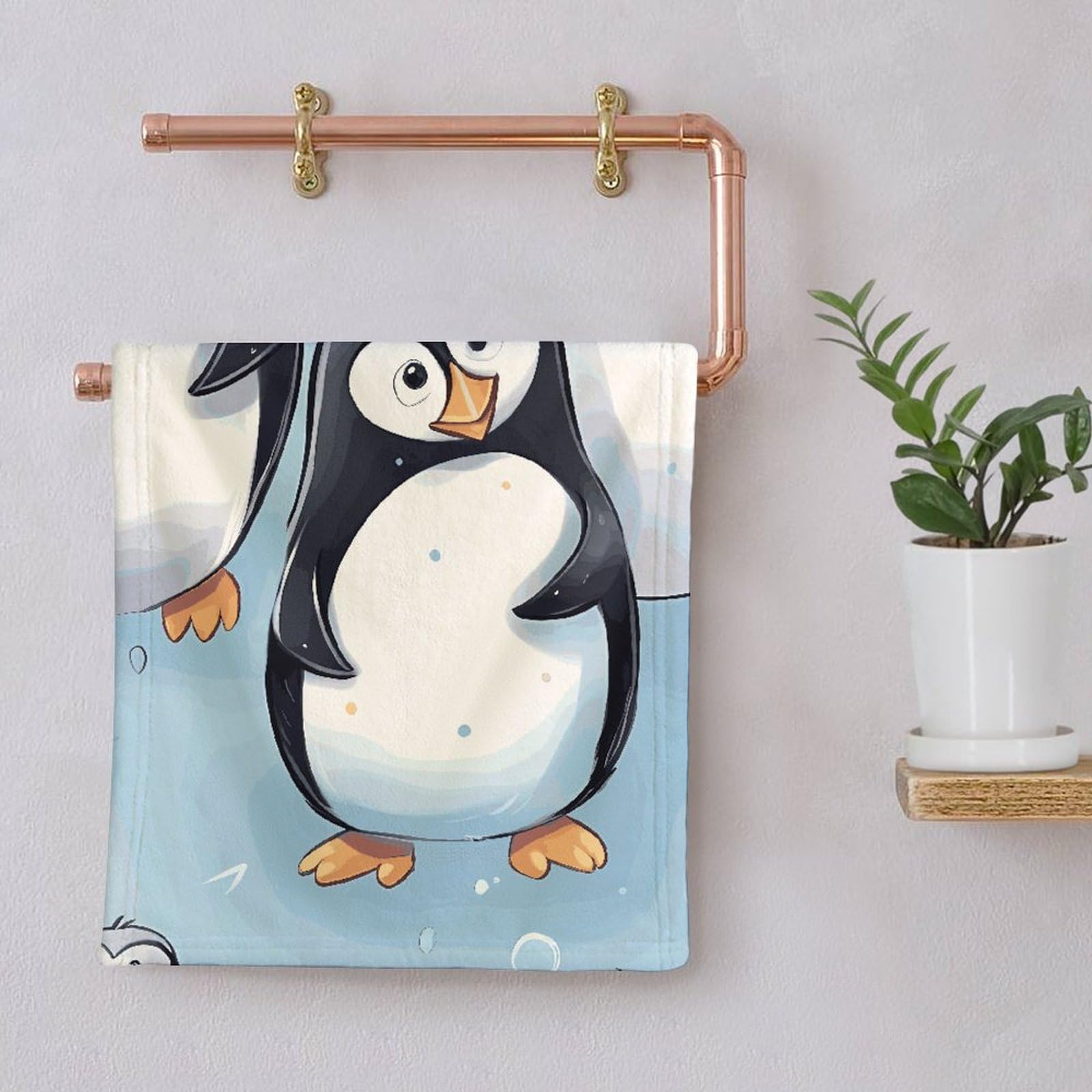 Cute Cartoon Penguin Hand Towel - Soft Absorbent Kitchen & Bath Towel, 16x27.5 Inches, Decorative Towel For Hair, Guest, Gym